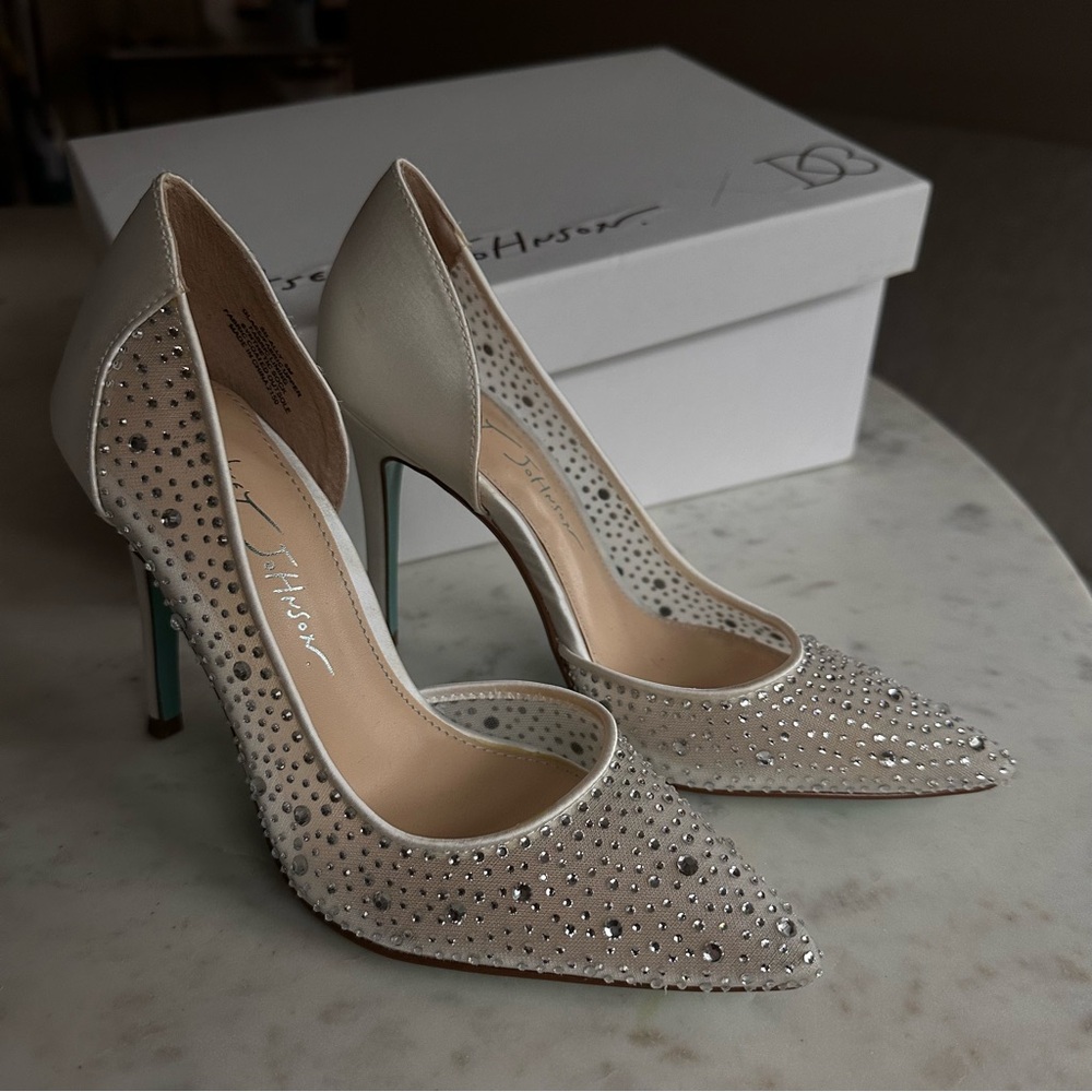 Elegant White Crystal-Embellished Heels